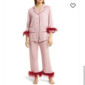 SLEEPER Party Double Feather Pajama Set In Wine XS